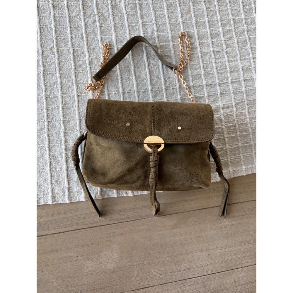 Vanessa Bruno olive green suede Othilia small bag gold-tone chain strap